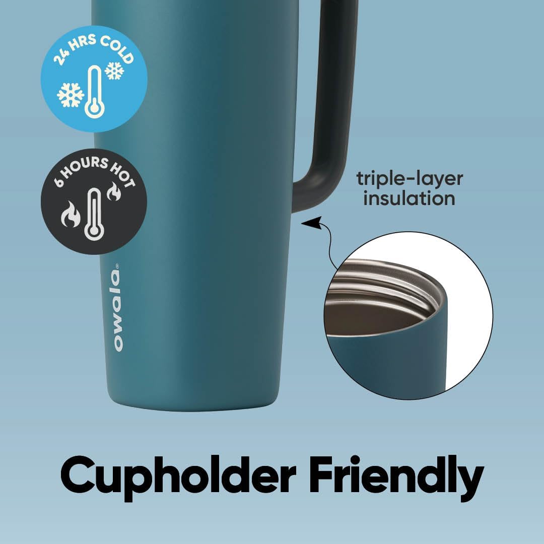 Owala SmoothSip Slider Travel Mug - 24 oz Stainless Steel Insulated, Leak Proof, Hot & Cold Drinks, BPA Free