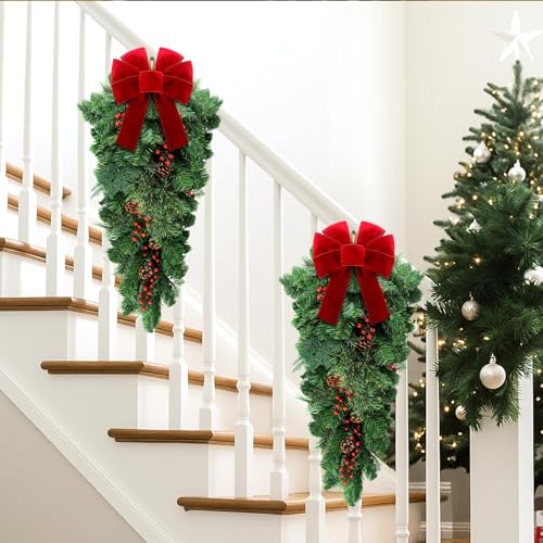 Classic 36-Inch Artificial Pine Christmas Teardrop Swag Set, 2 Pack