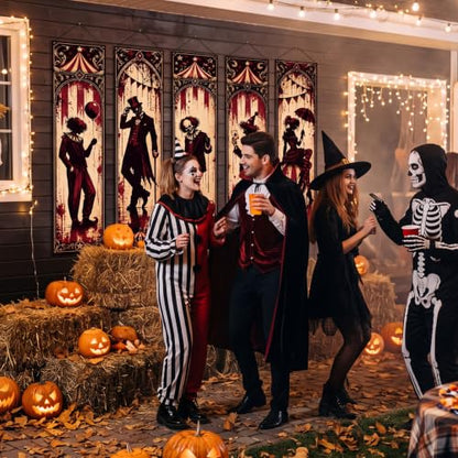 Halloween Clown Banner Set - 5pcs Gothic Circus Wall Decorations, Spooky Party Decor