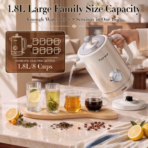 Electric Kettle 1.8L with Thermometer, Stainless Steel Tea Kettle