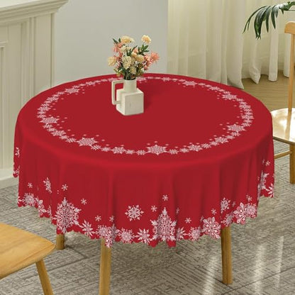 Christmas Round Tablecloth 24 Inch Red and White Snowflakes Holiday Decor