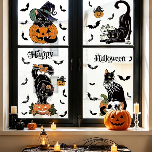 Halloween Window Clings Black Cat Pumpkin Window Stickers - 33 Sheets, Variation Halloween04