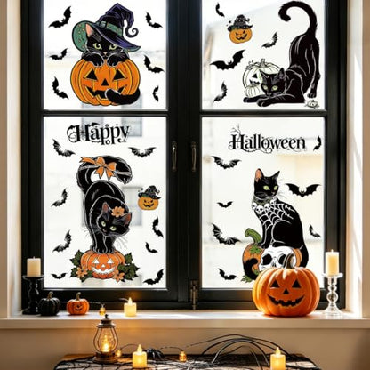 Halloween Window Clings Black Cat Pumpkin Window Stickers - 33 Sheets, Variation Halloween04