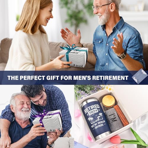 Retirement Gifts for Men 2024, Funny Happy Retirement Party Decoration Gifts for Men, Retired Goodbye Gifts for Coworker Boss Teacher, Men Retirement Tumbler Cup Socks Candle Decoration Sign Gifts Set