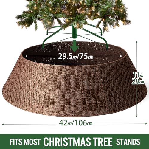 Hommtina Christmas Tree Collar - 42-Inch Rustic Woven Tree Base Cover Brown4