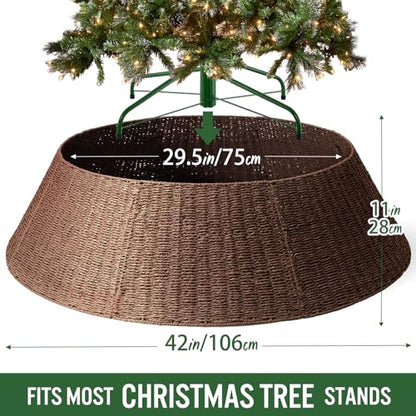 Hommtina Christmas Tree Collar - 42-Inch Rustic Woven Tree Base Cover Brown4