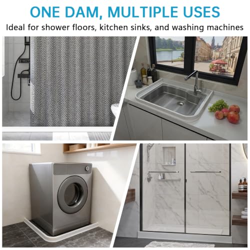 39-Inch High Silicone Shower Water Dam - Collapsible & Waterproof Barrier for Bathroom