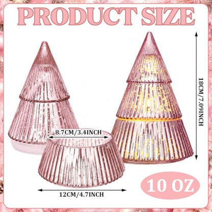 Pink Christmas Tree Candle Jars Set - 10 oz Mercury Glass Holiday Decor - Vesici