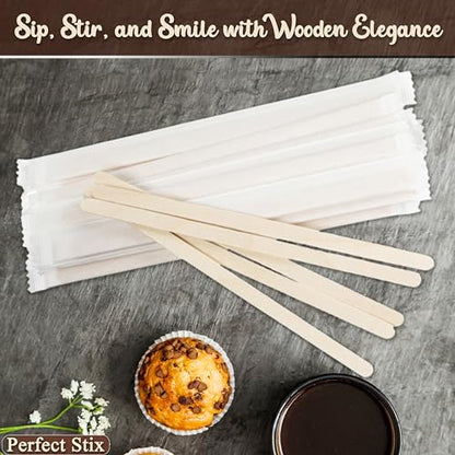 PerfectStix 7.5 Inch Individually Wrapped Wooden Coffee Stirrers, Package of 500 Stirrers