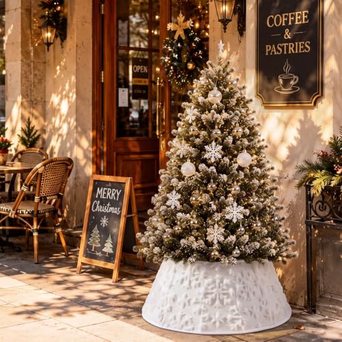 30 Inch Faux Fur Christmas Tree Collar - White Snowflake Design