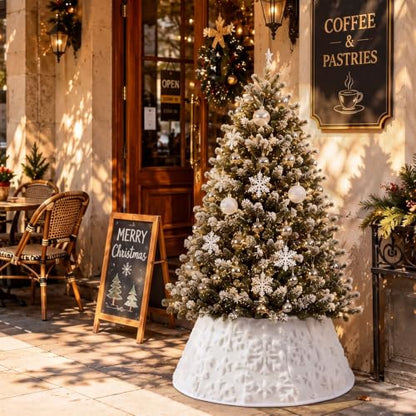 30 Inch Faux Fur Christmas Tree Collar - White Snowflake Design