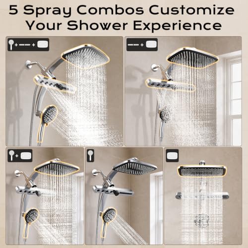 Veken 12-Inch Rain Shower Head with Handheld & 3-in-1 High Pressure Shower Combo - Chrome