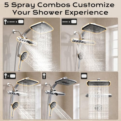 Veken 12-Inch Rain Shower Head with Handheld & 3-in-1 High Pressure Shower Combo - Chrome