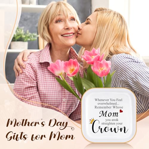 Mom Gifts from Daughter - Elegant Ring Dish for Mom with Encouraging Quote - Mother's Day, Birthday, Christmas Gift - Variation: Straighten Your Crown