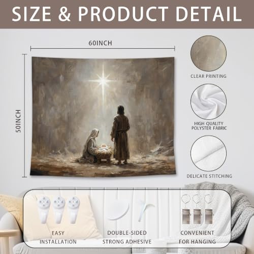Christian Nativity Christmas Wall Tapestry - Religious Scene Decor - Variation: Christmas8