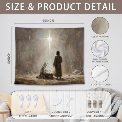Christian Nativity Christmas Wall Tapestry - Religious Scene Decor - Variation: Christmas8