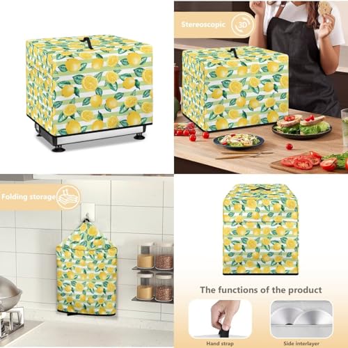 PJHEQOXE Lemon Pattern Food Slicer Cover Electric Food Slicer Cover With Storage Pockets And Top Handle Meat Slicer Cover 16"L x 13"W x 13"H Kitchen Decoration (Yellow)