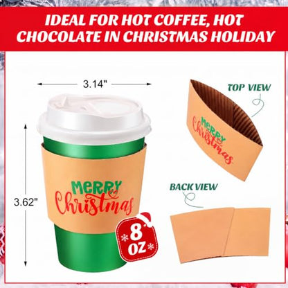 Christmas Coffee Cup Set 8 oz with Lids & Sleeves - Red & Green, 200 Count