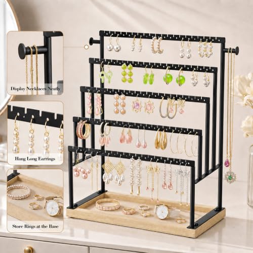 Large 5-Tier Earring Organizer Holder - Black