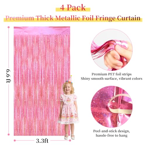 Pink Glitter Foil Fringe Curtain Pack for Party Decorations - 4 Pieces