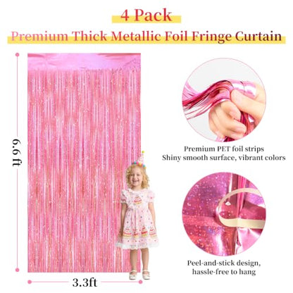 Pink Glitter Foil Fringe Curtain Pack for Party Decorations - 4 Pieces