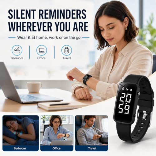 Black Vibrating Alarm Wristband for Heavy Sleepers with Step Tracker