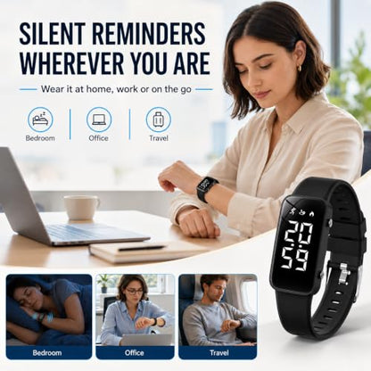 Black Vibrating Alarm Wristband for Heavy Sleepers with Step Tracker
