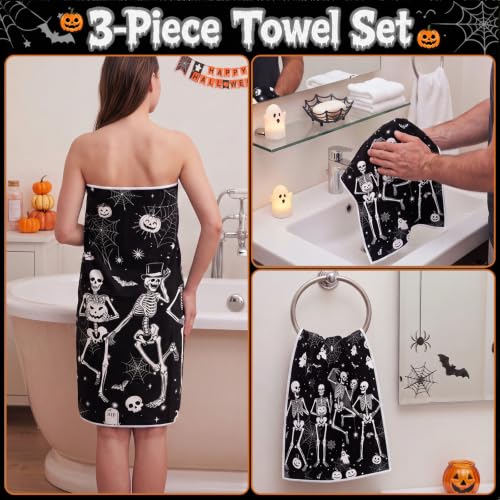 Halloween Skeleton Bath Towel Set - Skull Variation, Gothic Bathroom Decor