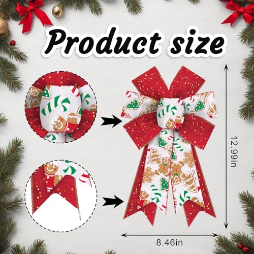 Christmas Bow Set 2PCS Festive Red Ivory Wreath & Tree Decorations Style A