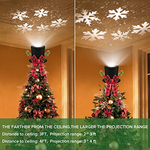 Lighted Christmas Tree Topper Hat with Snowflake Projector Black Velvet Bowler