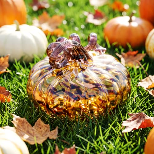 Ornalrist 5.11 Inch Brown Glass Pumpkin Fall Halloween Decor