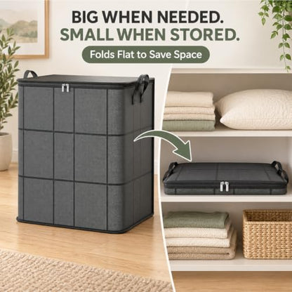 220L XXL Foldable Storage Bag with Reinforced Handles & Heavy-Duty Zipper - Portable Bedding Clothes Organizer, 23.6x19.7x27.6 in