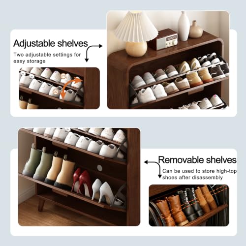 Slim Wall-Mounted Shoe Cabinet with Flip Drawers, Adjustable Shelves, 3 Tiers