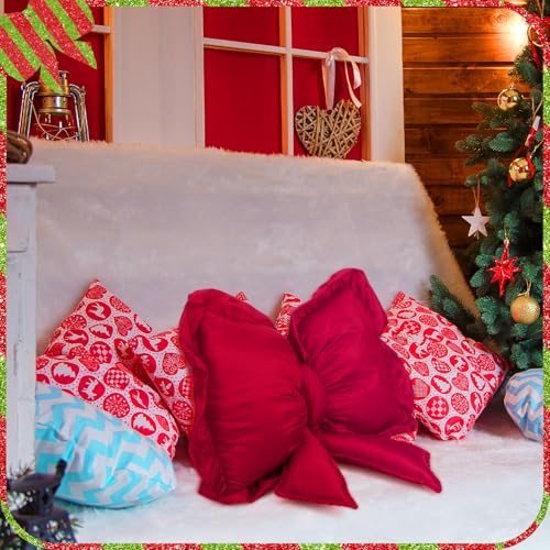Large Christmas Red Bow Throw Pillow 18x16 Inch Decorative Holiday Cushion