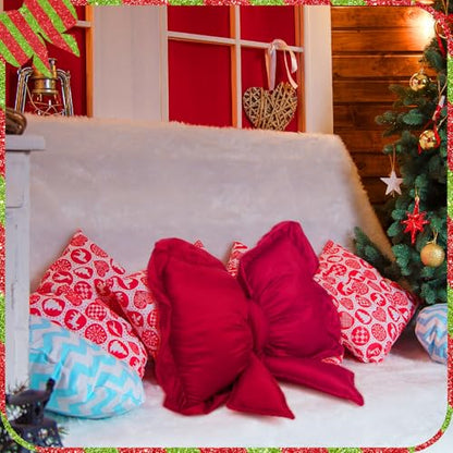 Large Christmas Red Bow Throw Pillow 18x16 Inch Decorative Holiday Cushion