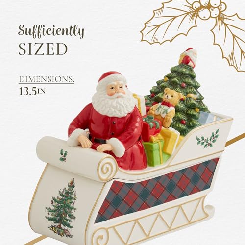 Christmas Santa in Sleigh Cookie Jar - 13.25 Inch Festive Candy Container