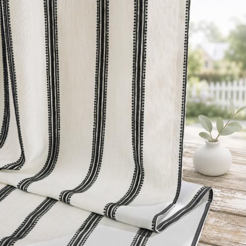 Blackout Linen Chenille Stripe Farmhouse Drapes - 52"W x 96"L, Pack of 2