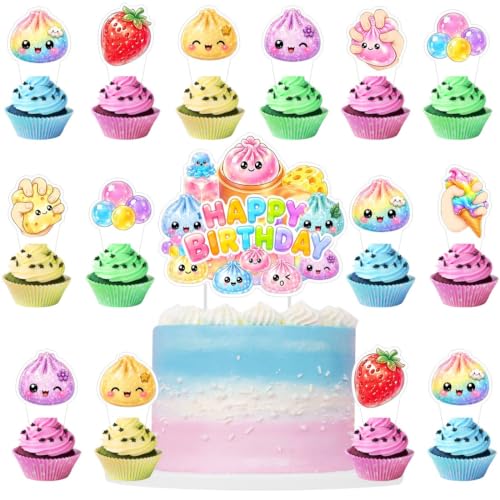 Squishy Birthday Party Decorations with Cupcake & Cake Toppers - 25 Pieces