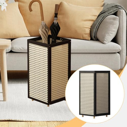 Black Bamboo Umbrella Stand with Removable Water Tray Decorative Organizer