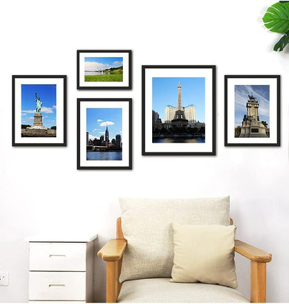 PEALSN 8x10 Picture Frame Set of 6 - Display 5x7 with Mat or 8x10 Without Mat in Black Woodgrain