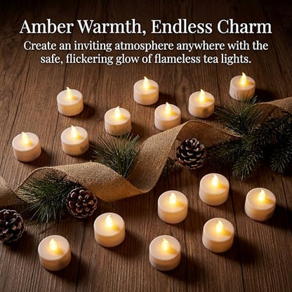 Flameless Tea Lights Battery Operated Candles Warm White 24 Pack - Safe & Long Lasting