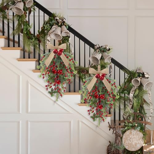 Red Christmas Teardrop Swag for Front Door - Holiday Holiday Decor