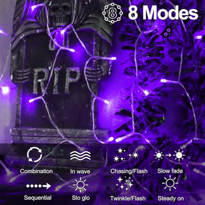 Purple Fairy String Lights Battery Operated Halloween Decor - 26ft with 8 Modes
