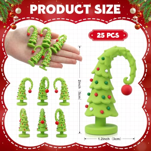 25 Pcs Lime Green Mini Crooked Christmas Tree Figurines Rubber - Holiday Decor