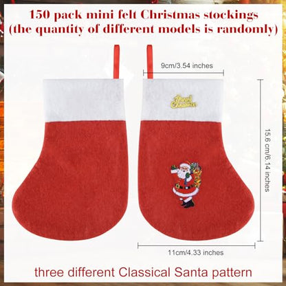 Red Felt Christmas Stockings Set - 150 Mini Santa Holiday Decorations