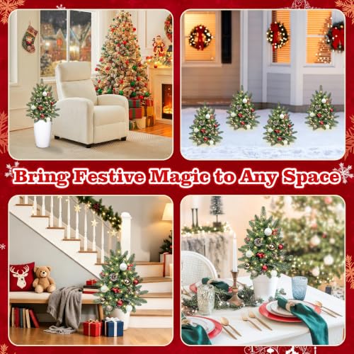 Conical 24-Inch Outdoor Christmas Topiary Trees Set with Lights - 4 Pack