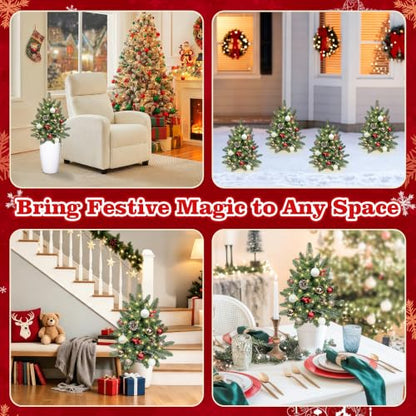Conical 24-Inch Outdoor Christmas Topiary Trees Set with Lights - 4 Pack