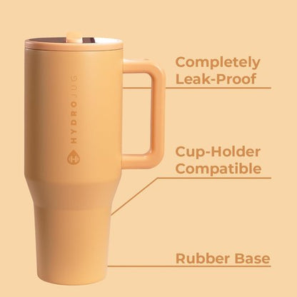 HydroJug Traveler - 40 oz Insulated Water Bottle with Handle & Flip Straw - Leak Resistant, Fits Cup Holder, Marigold