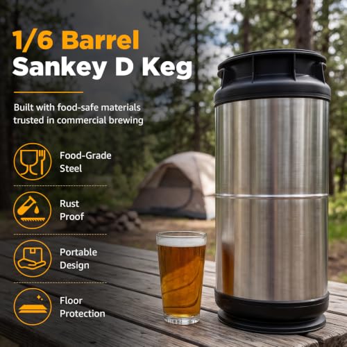 Stainless Steel 1/6 Barrel Sankey D System Keg for Homebrew & Commercial Use