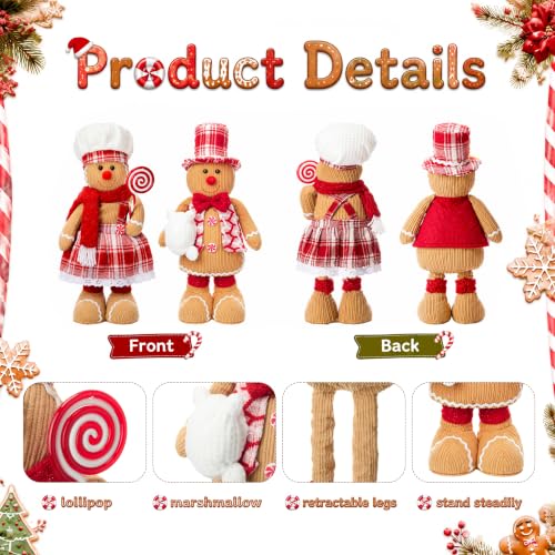 Large Christmas Gingerbread Plush Doll Set with Retractable Legs - Red Plaid